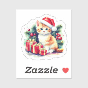Pegatina Gato lindo en Santa Hat