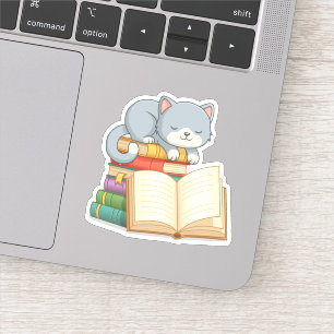 Pegatina Gato lindo encima de una pila de libros