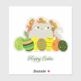 Pegatina Gato Lindo Feliz Pascua Sticker Diversión de Prima