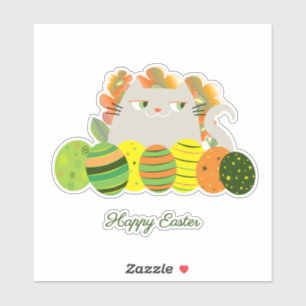 Pegatina Gato Lindo Feliz Pascua Sticker Diversión de Prima