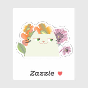 Pegatina Gato Lindo Floral Kawaii