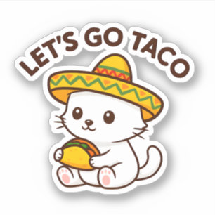 Pegatina Gato Lindo Sombrero Taco Vamos Taco Divertido