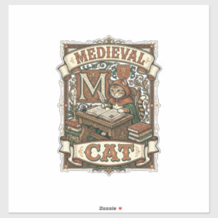 Pegatina Gato Medieval Manuscrito Medieval Antiguo Vintage