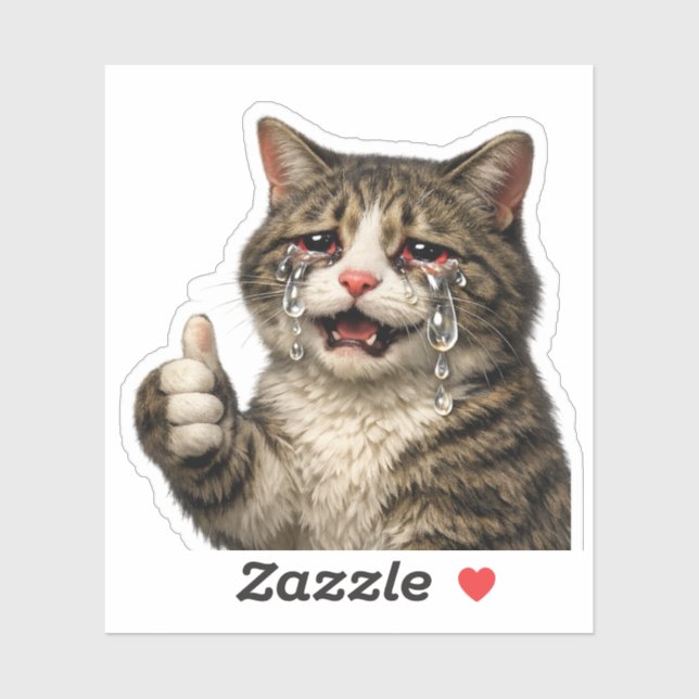Pegatina Gato Meme Divertido y Conmovedor Llorando (Hoja)
