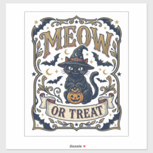 Pegatina Gato Miau o Truco Halloween Gato Espeluznante Vint