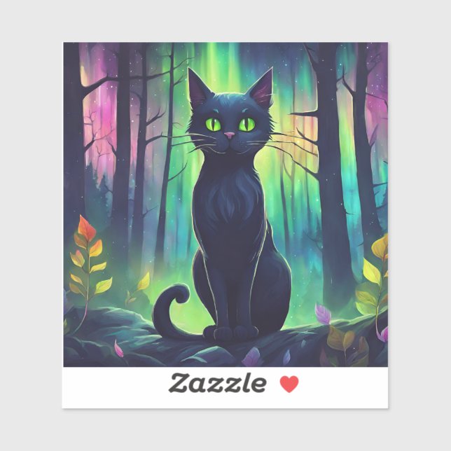 Pegatina Gato místico de las luces del norte (Hoja)