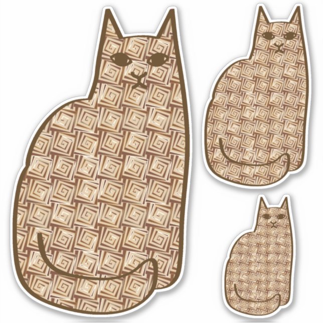 Pegatina Gato moderno de mediados del siglo XX, beige y mar (Anverso)