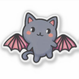Pegatina Gato Murciélago Gris Kawaii - Adorable Gatito Vola
