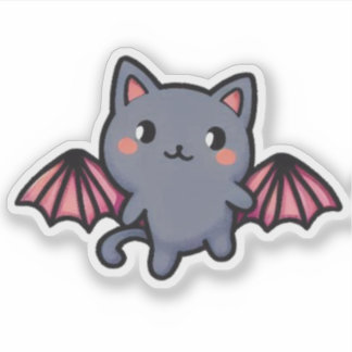 Pegatina Gato Murciélago Gris Kawaii - Adorable Gatito Vola
