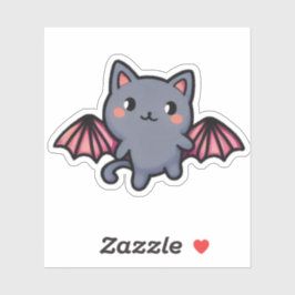 Pegatina Gato Murciélago Gris Kawaii - Adorable Gatito Vola