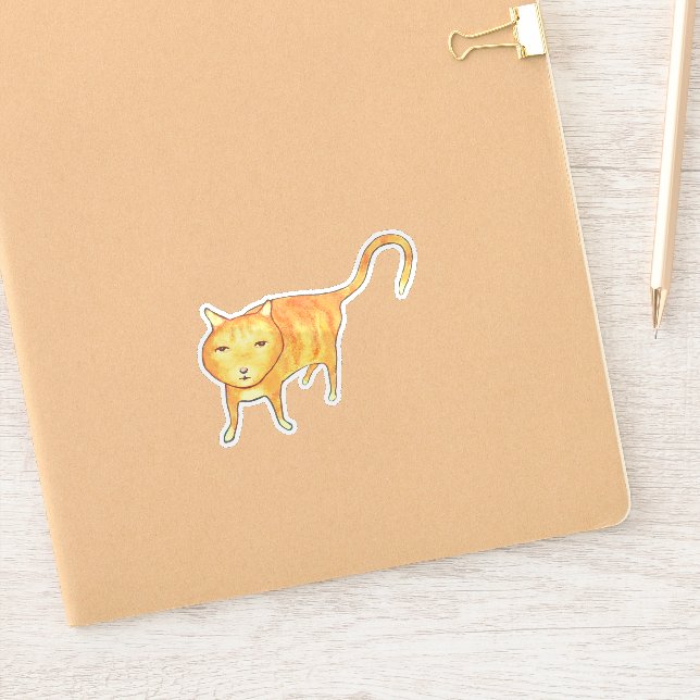 Pegatina Gato Naranja Apático Adorable (Cuaderno)