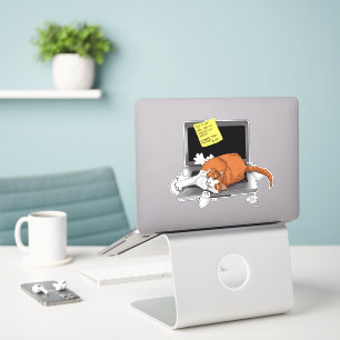 Pegatina Gato Naranja Divertido Portátil Verde Trabajo Casa