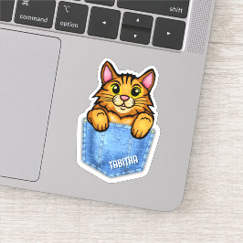 Pegatina Gato naranja en bolsillo falso de denim con nombre