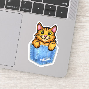 Pegatina Gato naranja en bolsillo falso de denim con nombre
