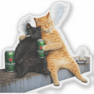 Pegatina Gato Naranja Gato Negro Fumando  Dúo de Gatos Meme