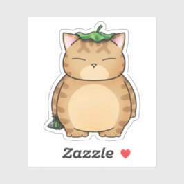 Pegatina Gato Naranja gordo con paraguas de hoja