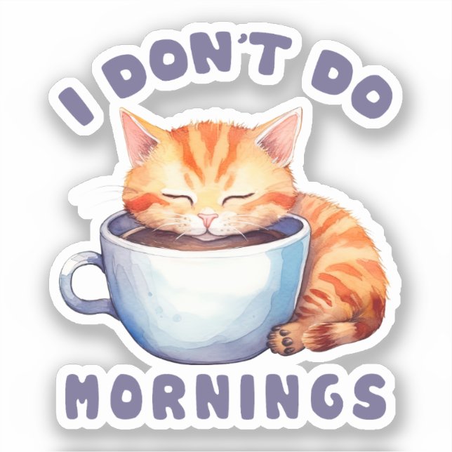 Pegatina Gato Naranja lindo - No hago mañanas (Anverso)
