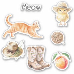 Pegatina Gato Naranja País Pollito Botas Hilo Sombrero Melo