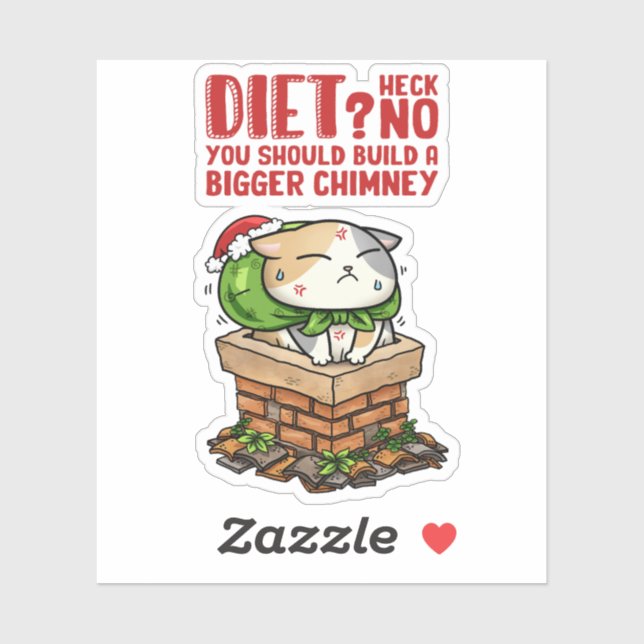 Pegatina Gato navidad atascado en chimenea (Hoja)