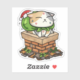 Pegatina Gato navidad atascado en chimenea