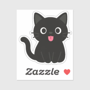 Pegatina Gato Negro Adorable con Lengua Fuera