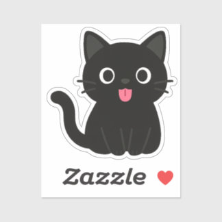 Pegatina Gato Negro Adorable con Lengua Fuera
