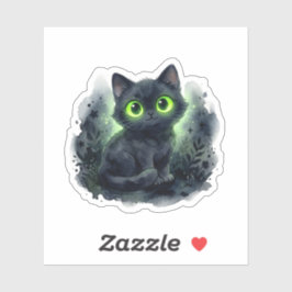 Pegatina Gato Negro Adorable Ojos Brillantes Halloween Espe