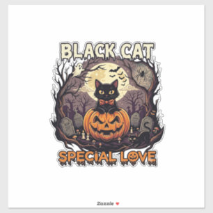 Pegatina Gato Negro Amor Especial Halloween Calabaza Luna L