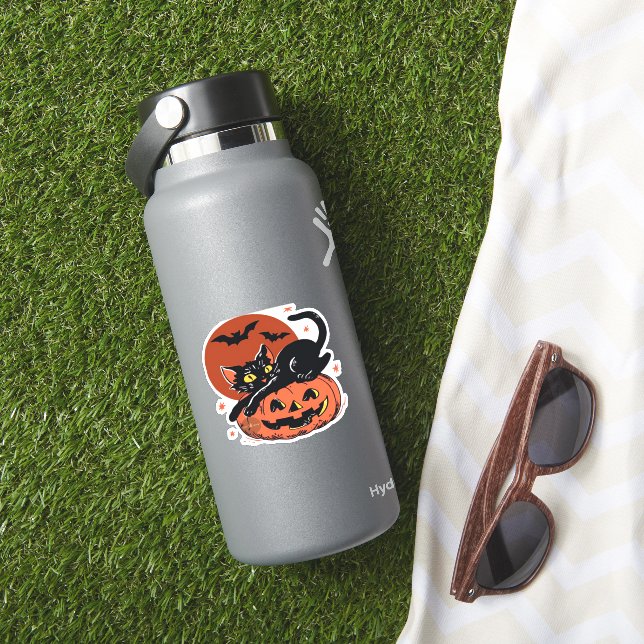 Pegatina Gato negro, camiseta clásica de Halloween nostálgi (HydroFlask Insitu)