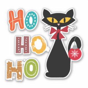 Pegatina Gato negro con diseño de texto Ho Ho Ho Ho Ho