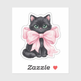 Pegatina Gato Negro Con Lazo De Cinta Rosa Grande De Hallow