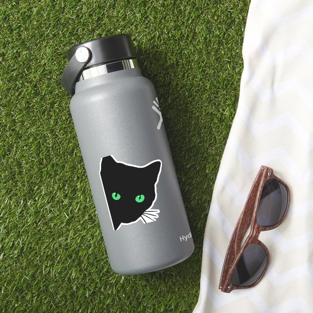Pegatina gato negro con ojos verdes (HydroFlask Insitu)