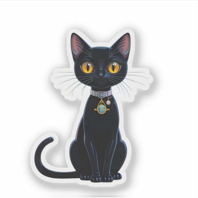 Pegatina Gato negro cósmico de la era del espacio futurista (Anverso)