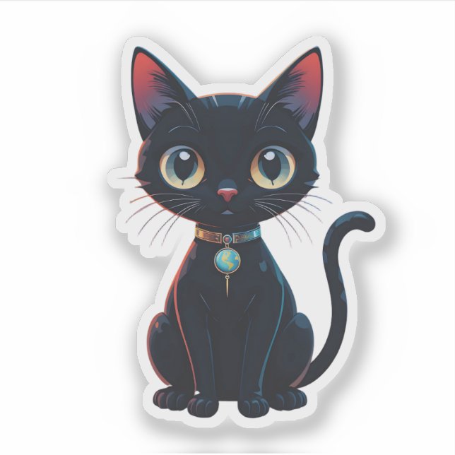 Pegatina Gato negro cósmico de la era del espacio futurista (Anverso)