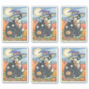 PEGATINA GATO NEGRO DE CUDO ESCUCHADO DE HALLOWEEN KITTEN M