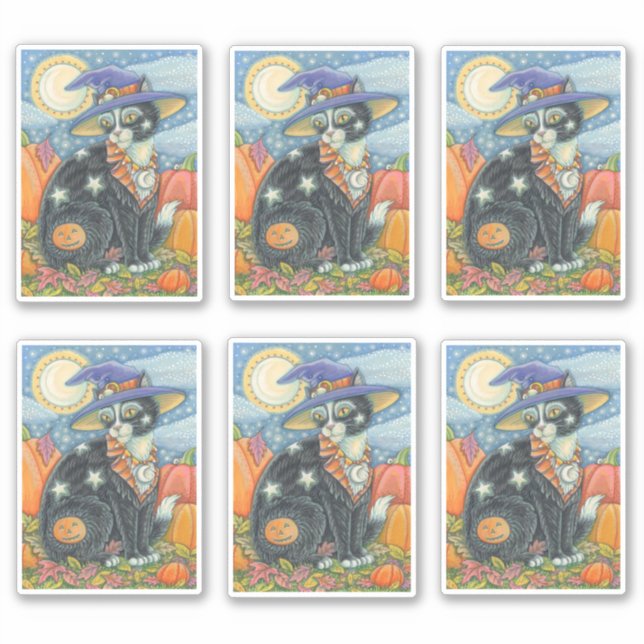 PEGATINA GATO NEGRO DE CUDO ESCUCHADO DE HALLOWEEN KITTEN M (Anverso)