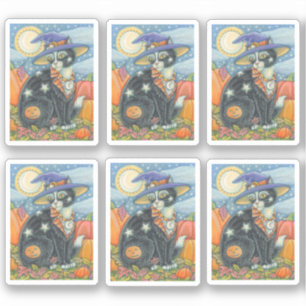 PEGATINA GATO NEGRO DE CUDO ESCUCHADO DE HALLOWEEN KITTEN M