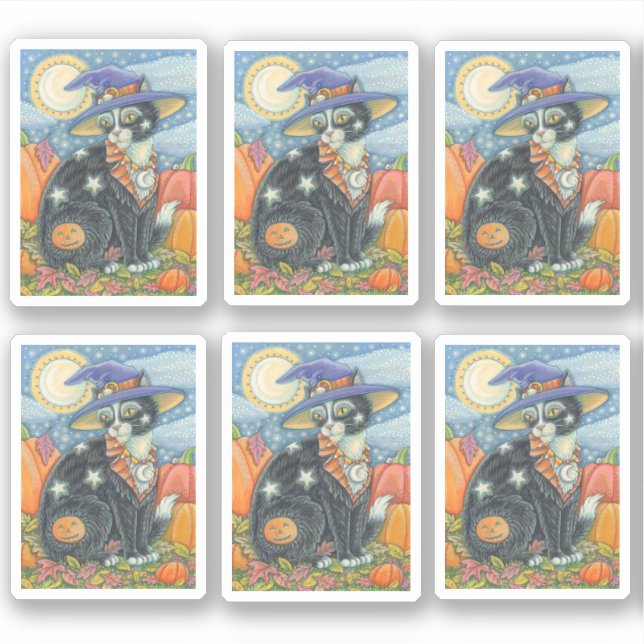 PEGATINA GATO NEGRO DE CUDO ESCUCHADO DE HALLOWEEN KITTEN M (Anverso)