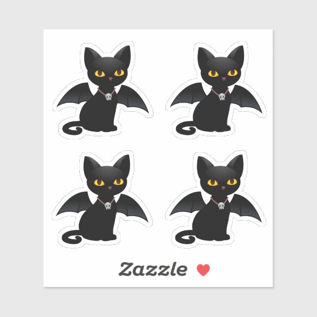 Pegatina Gato negro de Halloween con alas, conjunto de 4 pe (Hoja)