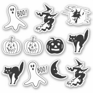Pegatina Gato negro de Halloween, jack o linterna, fantasma