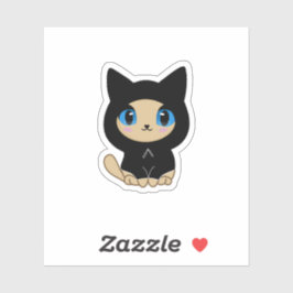 Pegatina Gato negro de ojos azules sobre fondo azul