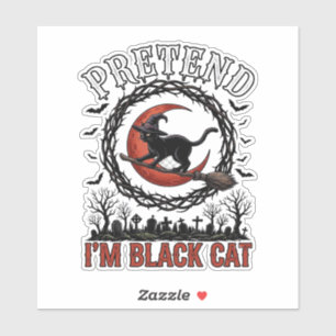 Pegatina Gato Negro Disfraz de Bruja de Halloween Sombrero