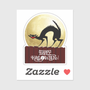 Pegatina Gato negro en Fence Halloween