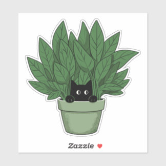 Pegatina Gato negro en la planta