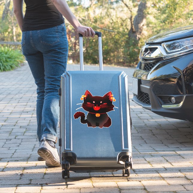 Pegatina Gato negro espeluznante con las camisas clásicas d (Maleta Insitu)