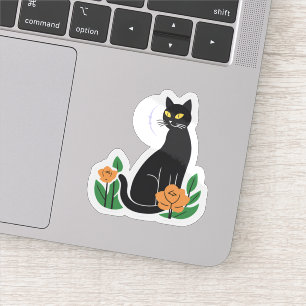 Pegatina Gato Negro Gato Lindo Floral