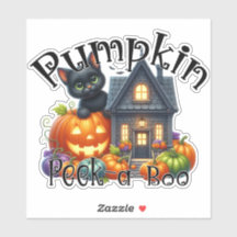Gato negro lindo con calabaza Peek-a-Boo Halloween