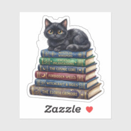 Pegatina Gato negro lindo en libros de hechizos mágicos Hal