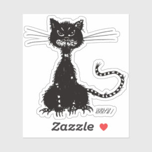 Pegatina Gato negro malvado desigual nueve vidas