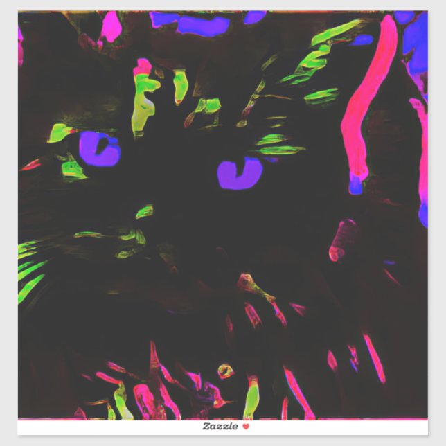 Pegatina Gato negro neón con ojos brillantes (Hoja)